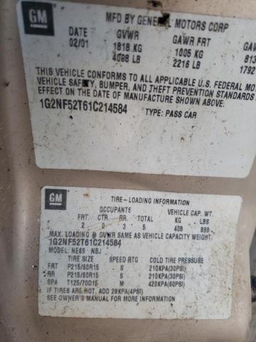 1G2NF52T61C214584 - 2001 PONTIAC GRAND AM S GOLD photo 10