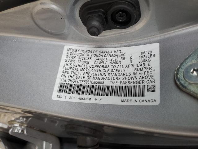 2HGFC2F89LH562698 - 2020 HONDA CIVIC SPOR SILVER photo 10