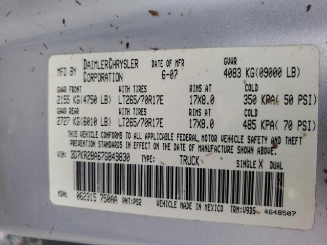 3D7KR28A67G849830 - 2007 DODGE RAM 2500 S SILVER photo 10