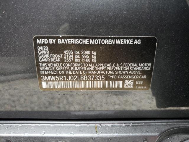 3MW5R1J02L8B37335 - 2020 BMW 330I GRAY photo 10