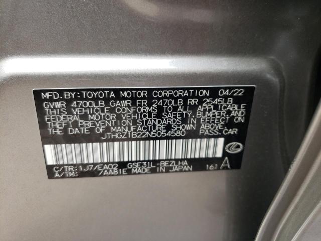 JTHGZ1B22N5054580 - 2022 LEXUS IS 350 F-S SILVER photo 10