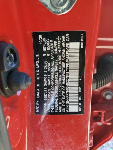 SHHFK7H93MU207648 - 2021 HONDA CIVIC SPOR RED photo 10