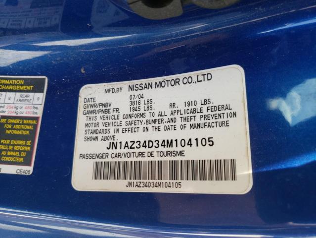 JN1AZ34D34M104105 - 2004 NISSAN 350Z COUPE BLUE photo 10