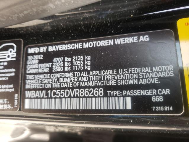 WBAVL1C55DVR86268 - 2013 BMW X1 XDRIVE2 BLACK photo 10