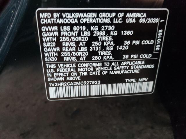 1V2HR2CA2MC527923 - 2021 VOLKSWAGEN ATLAS SE BLACK photo 10