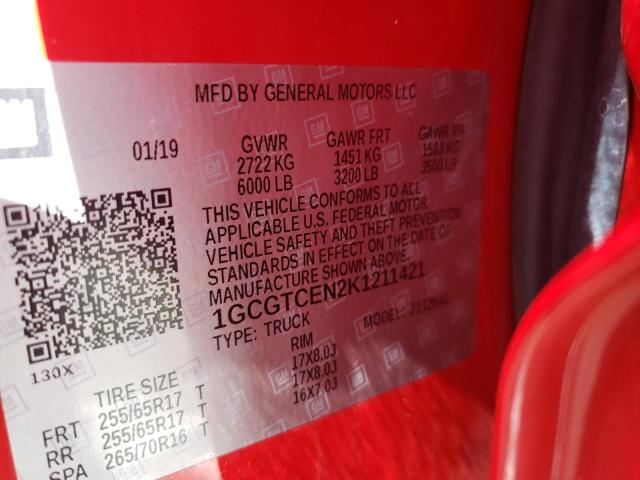 1GCGTCEN2K1211421 - 2019 CHEVROLET COLORADO L RED photo 10