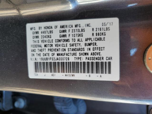 19UUB1F52JA000728 - 2018 ACURA TLX TECH GRAY photo 10