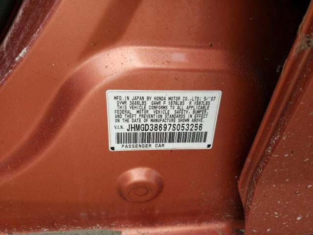 JHMGD38697S053256 - 2007 HONDA FIT S ORANGE photo 10