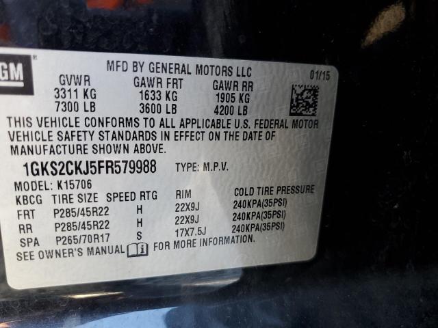 1GKS2CKJ5FR579988 - 2015 GMC YUKON DENA BLACK photo 10