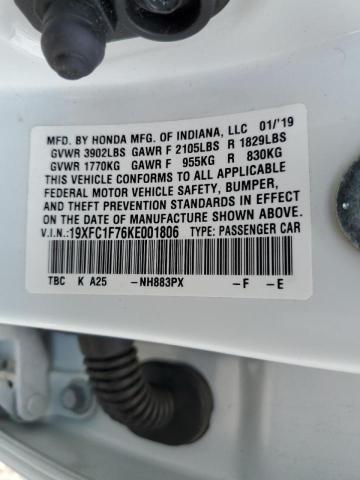 19XFC1F76KE001806 - 2019 HONDA CIVIC EXL Ağ foto 10