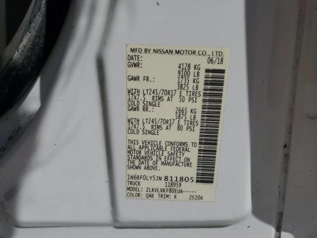 1N6BF0LY5JN811805 - 2018 NISSAN NV 2500 S WHITE photo 10