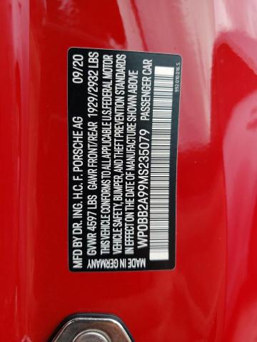 WP0BB2A99MS235079 - 2021 PORSCHE 911 TARGA RED photo 10