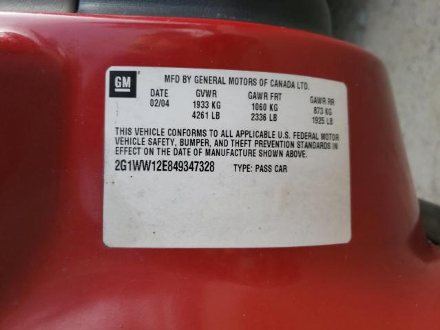 2G1WW12E849347328 - 2004 CHEVROLET MONTE CARL 红色 照片 10