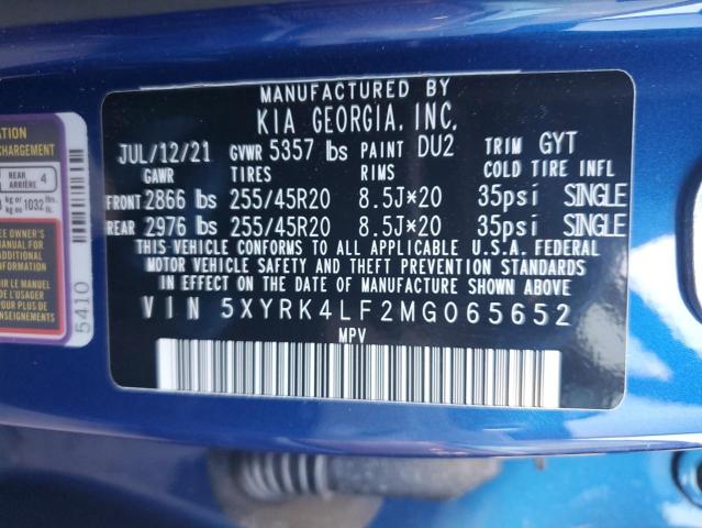 5XYRK4LF2MG065652 - 2021 KIA SORENTO SX BLUE photo 10