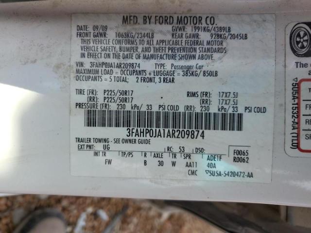 3FAHP0JA1AR209874 - 2010 FORD FUSION SEL WHITE photo 10