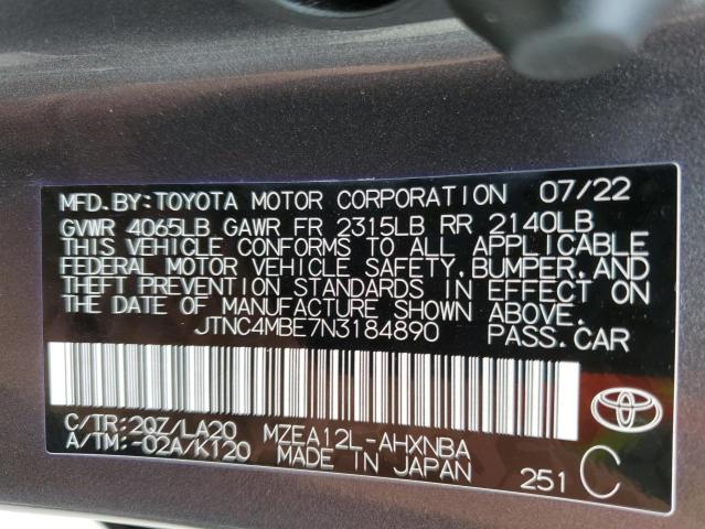 JTNC4MBE7N3184890 - 2022 TOYOTA COROLLA XS CHARCOAL photo 10