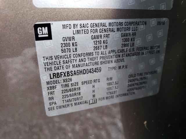 LRBFXBSA6HD043459 - 2017 BUICK ENVISION E BROWN photo 10