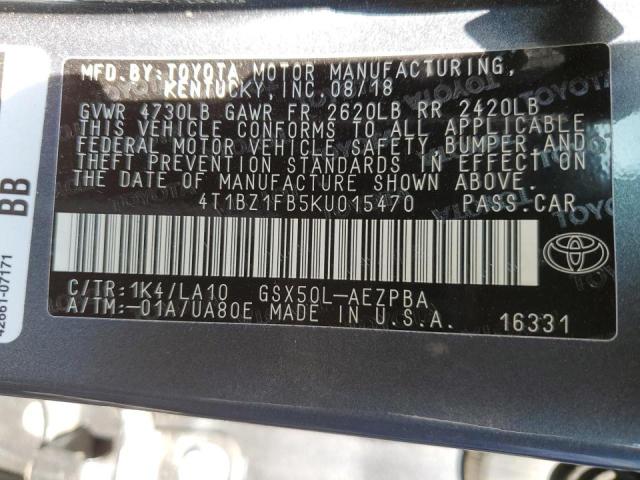 4T1BZ1FB5KU015470 - 2019 TOYOTA AVALON XLE BLUE photo 10