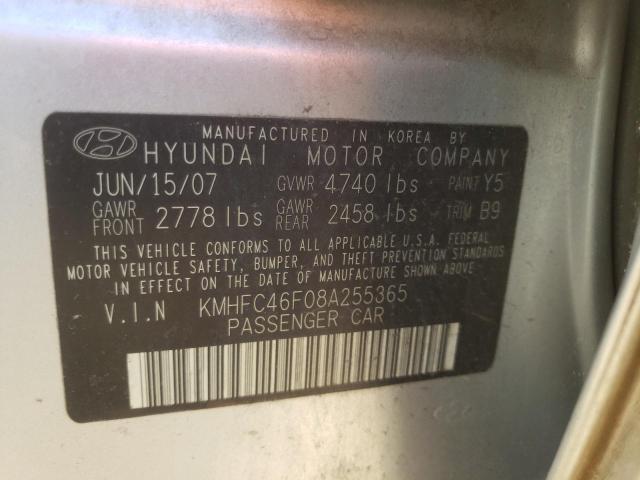 KMHFC46F08A255365 - 2008 HYUNDAI AZERA SE SILVER photo 10