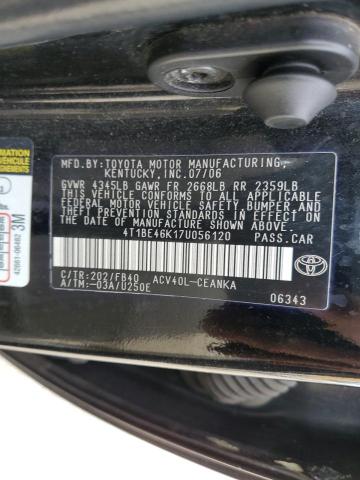 4T1BE46K17U056120 - 2007 TOYOTA CAMRY CE BLACK photo 10