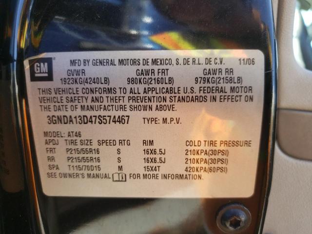 3GNDA13D47S574467 - 2007 CHEVROLET HHR LS BLACK photo 10