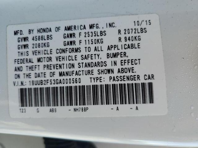 19UUB2F53GA000560 - 2016 ACURA TLX TECH WHITE photo 10