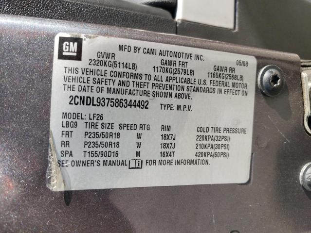 2CNDL937586344492 - 2008 CHEVROLET EQUINOX SP CHARCOAL photo 10