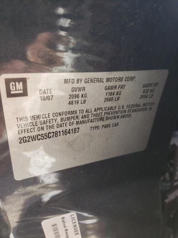 2G2WC55C781164187 - 2008 PONTIAC GRAND PRIX გრაფიტი ფოტო 10
