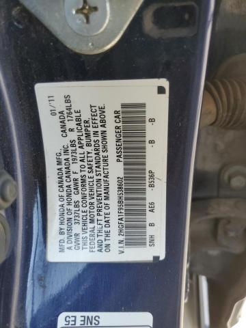2HGFA1F95BH538602 - 2011 HONDA CIVIC EXL Mavi foto 10