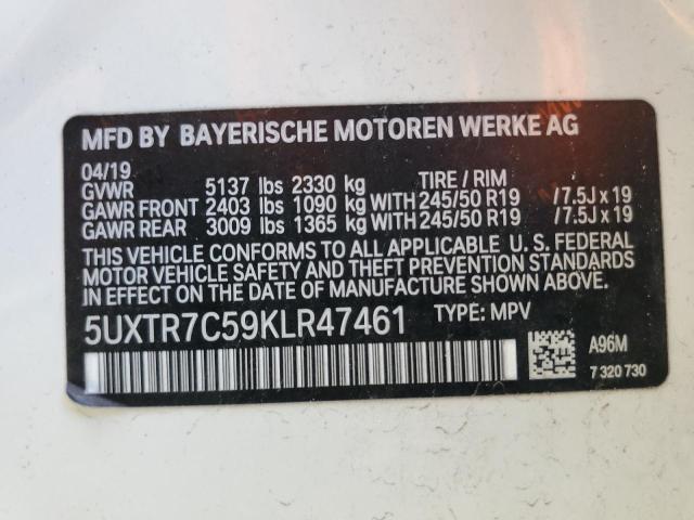 5UXTR7C59KLR47461 - 2019 BMW X3 SDRIVE3 WHITE photo 10