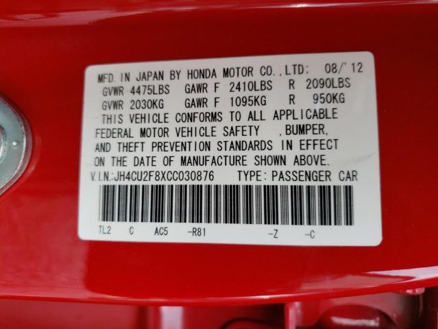 JH4CU2F8XCC030876 - 2012 ACURA TSX SE RED photo 10