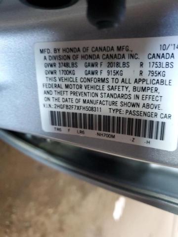 2HGFB2F7XFH508311 - 2015 HONDA CIVIC SE SILVER photo 10