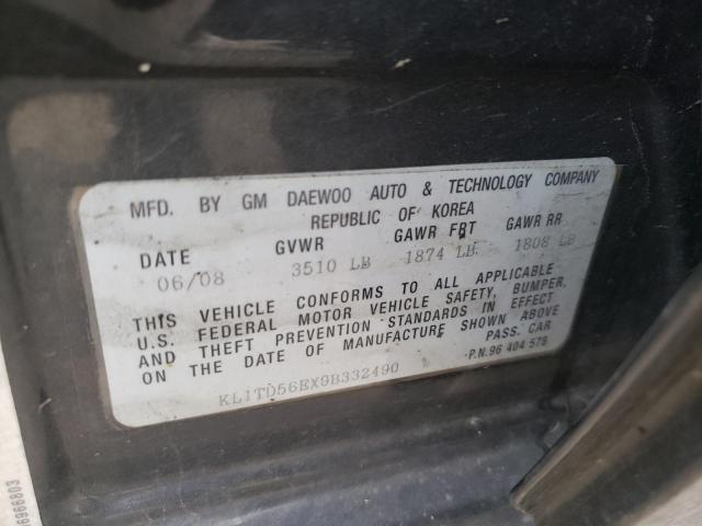 KL1TD56EX9B332490 - 2009 CHEVROLET AVEO LS 黑色 照片 10