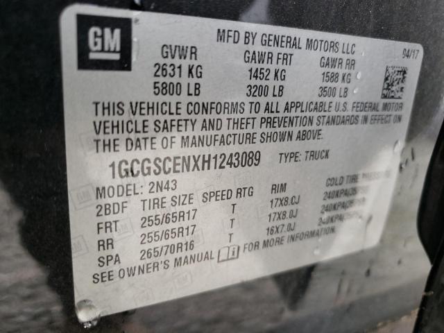 1GCGSCENXH1243089 - 2017 CHEVROLET COLORADO L BLACK photo 10