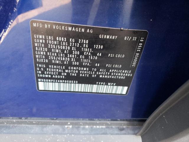 WVGUNPE24NP058533 - 2022 VOLKSWAGEN ID.4 PRO S ლურჯი ფოტო 10