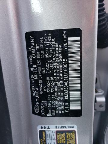 KM8J33AL1LU160015 - 2020 HYUNDAI TUCSON LIM SILVER photo 10