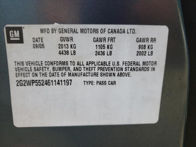 2G2WP552461141197 - 2006 PONTIAC GRAND PRIX ტალღისფერი ფოტო 10