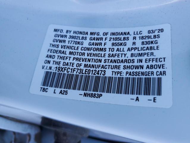 19XFC1F73LE012473 - 2020 HONDA CIVIC EXL Ağ foto 10