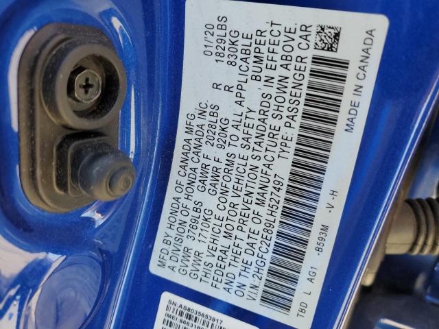 2HGFC2E89LH527497 - 2020 HONDA CIVIC SPOR BLUE photo 10