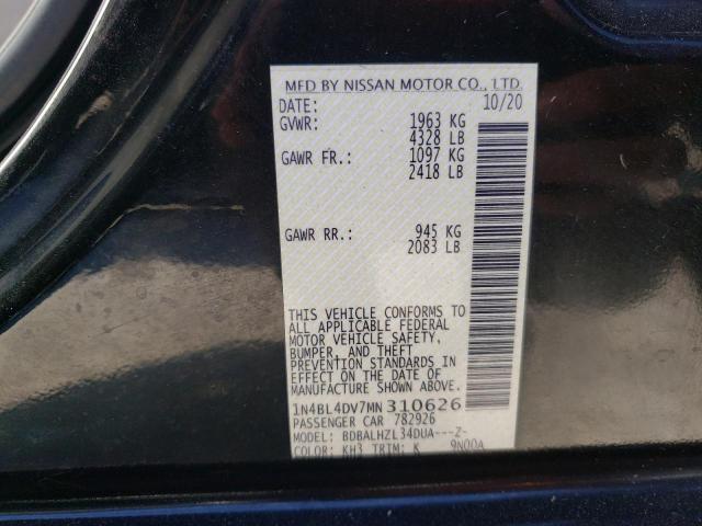 1N4BL4DV7MN310626 - 2021 NISSAN ALTIMA SV BLACK photo 10