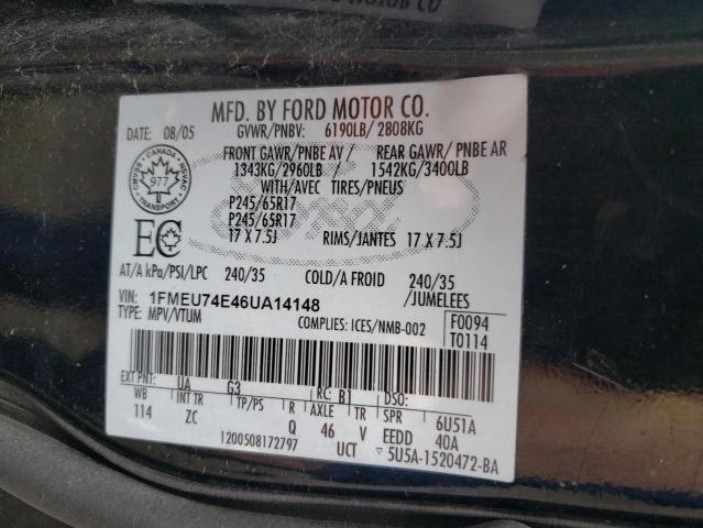 1FMEU74E46UA14148 - 2006 FORD EXPLORER E BLACK photo 10