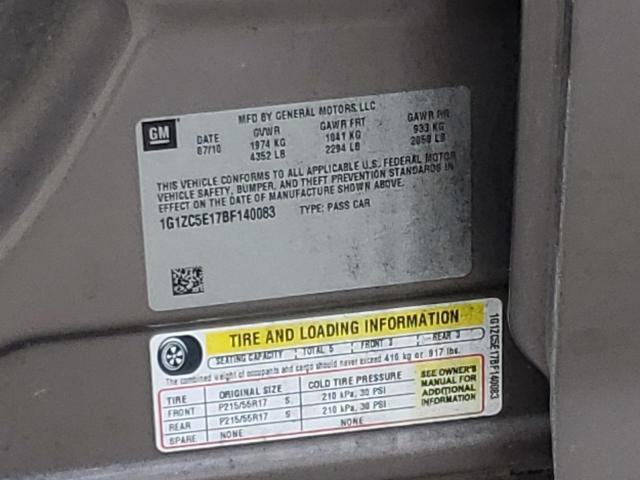 1G1ZC5E17BF140083 - 2011 CHEVROLET MALIBU 1LT 棕色 照片 10