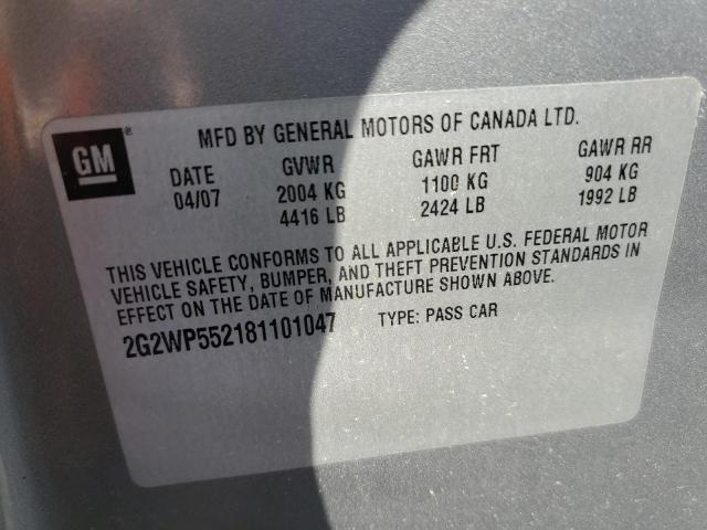 2G2WP552181101047 - 2008 PONTIAC GRAND PRIX ნაცრისფერი ფოტო 10