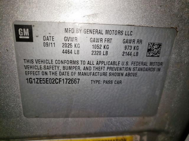 1G1ZE5E02CF172667 - 2012 CHEVROLET MALIBU LTZ ვერცხლისფერი ფოტო 10