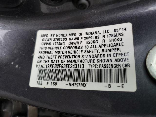 19XFB2F93EE243113 - 2014 HONDA CIVIC EXL Boz foto 10