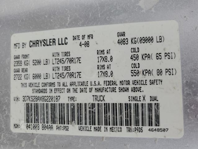 3D7KS28AX8G220187 - 2008 DODGE RAM 2500 S Gümüş foto 10