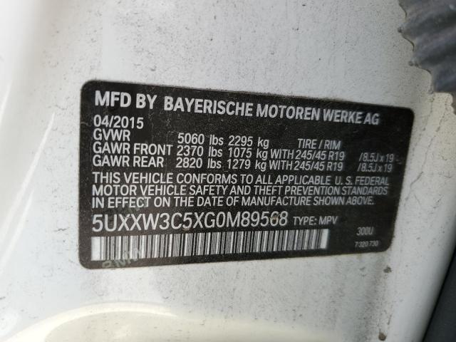 5UXXW3C5XG0M89568 - 2016 BMW X4 XDRIVE2 WHITE photo 10