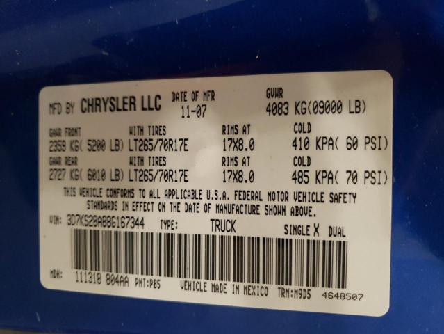 3D7KS28A88G167344 - 2008 DODGE RAM 2500 S Mavi foto 10