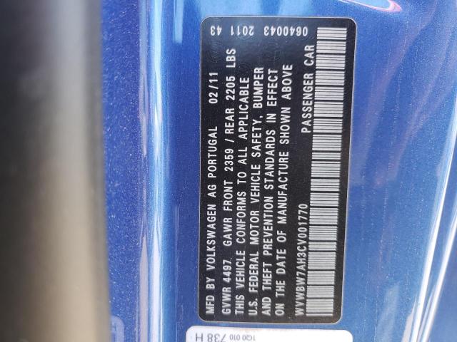 WVWBW7AH3CV001770 - 2012 VOLKSWAGEN EOS KOMFOR 蓝色 照片 10