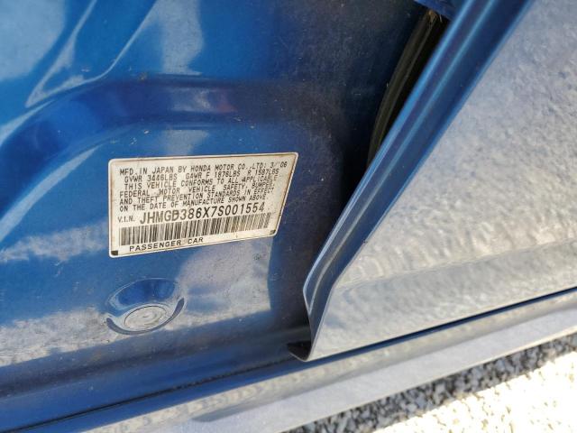 JHMGD386X7S001554 - 2007 HONDA FIT S 蓝色 照片 10